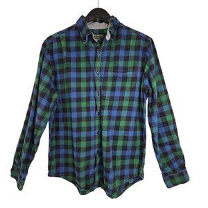 Eddie Bauer Blue Green Plaid Flannel Button Down Long Sleeve Shirt